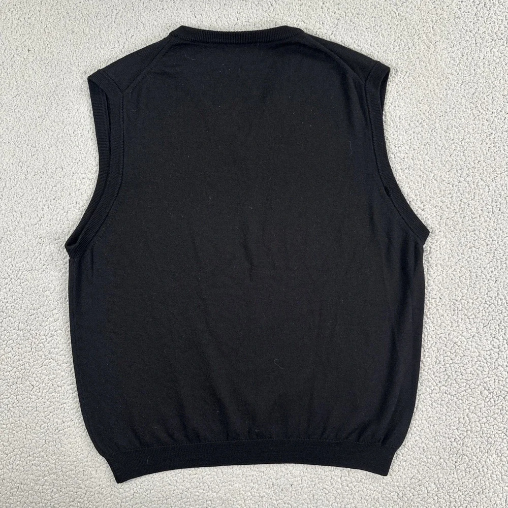 Grant Thomas Italian Merino Wool Sweater Vest Men XL Black V-Neck Made in Italy